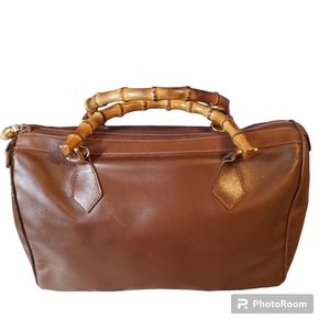 Gucci Brown Vintage Leather Boston Bag Bamboo Handles 2 Way Rare Luxury